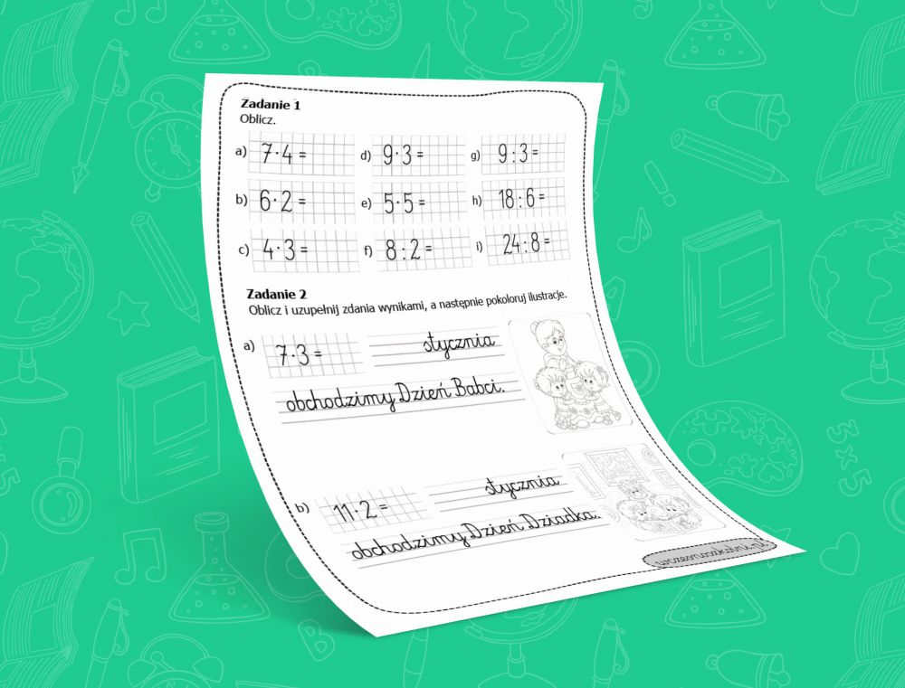 ćwiczenia Matematyczne Dla Klasy 2 Zadania matematyczne na Dzień Babci i Dziadka