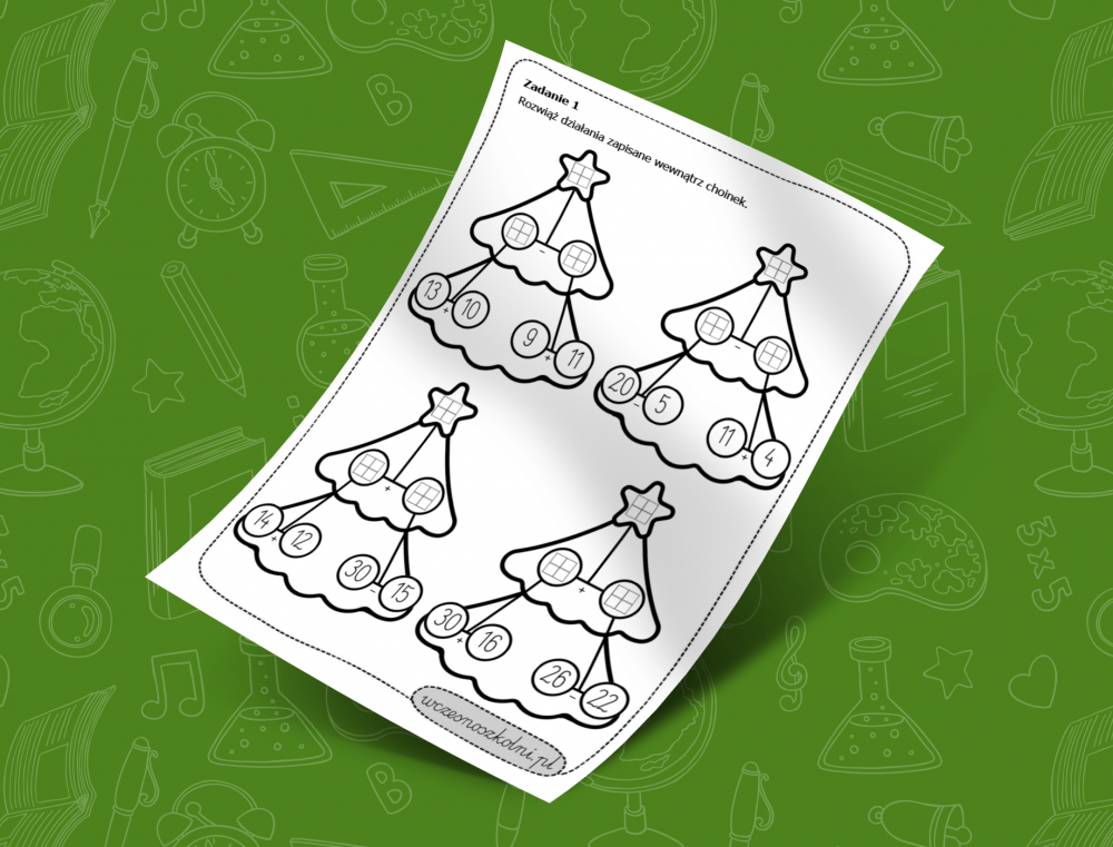 Choinki matematyczne – dodawanie i odejmowanie w zakresie do 50