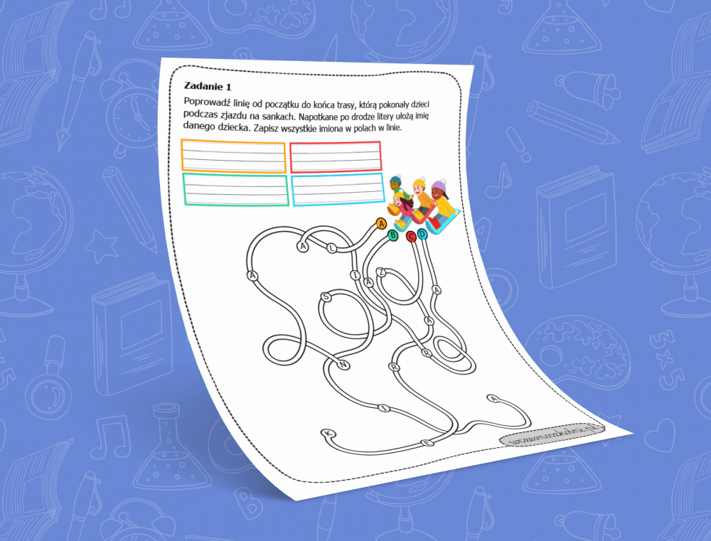 Zjeżdżanie na sankach i układanie imion – labirynt