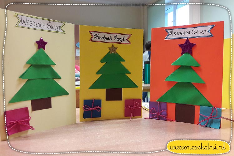 Ręcznie robiona kartka świąteczna - dowiedz się jak zrobić! Wzór dla nauczyciela.